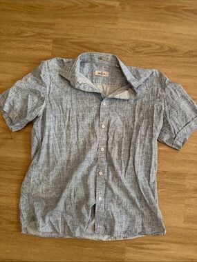 Aqua Men's Short Sleeve Button-Down Shirt in Blue Heather